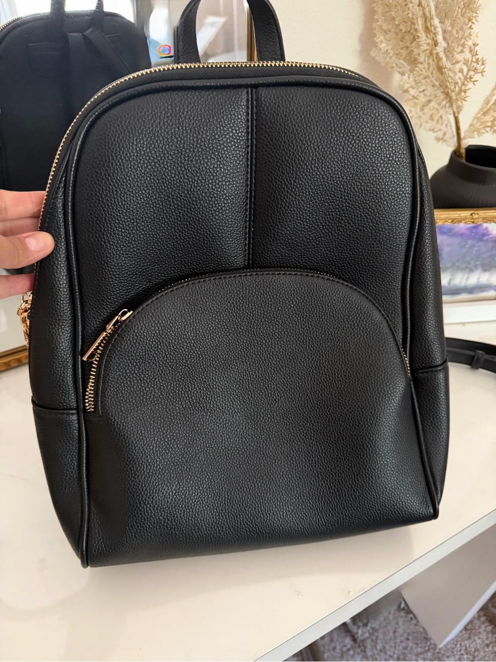 Black Faux Leather Backpack Purse - Sleek Everyday Bag